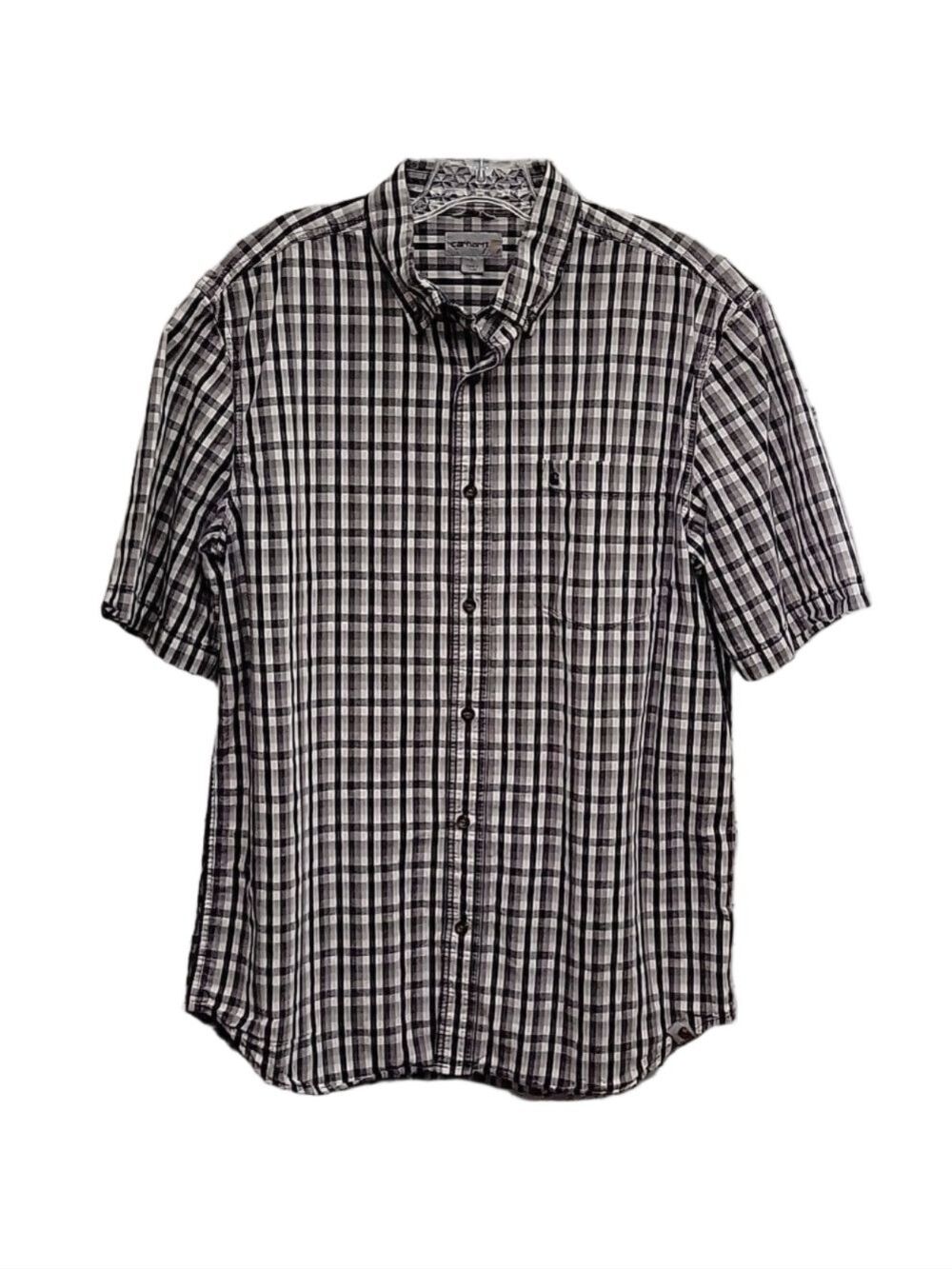 Carhartt Black/Gray Gingham, Short-Sleeved, Button-Down Shirt, Size Large